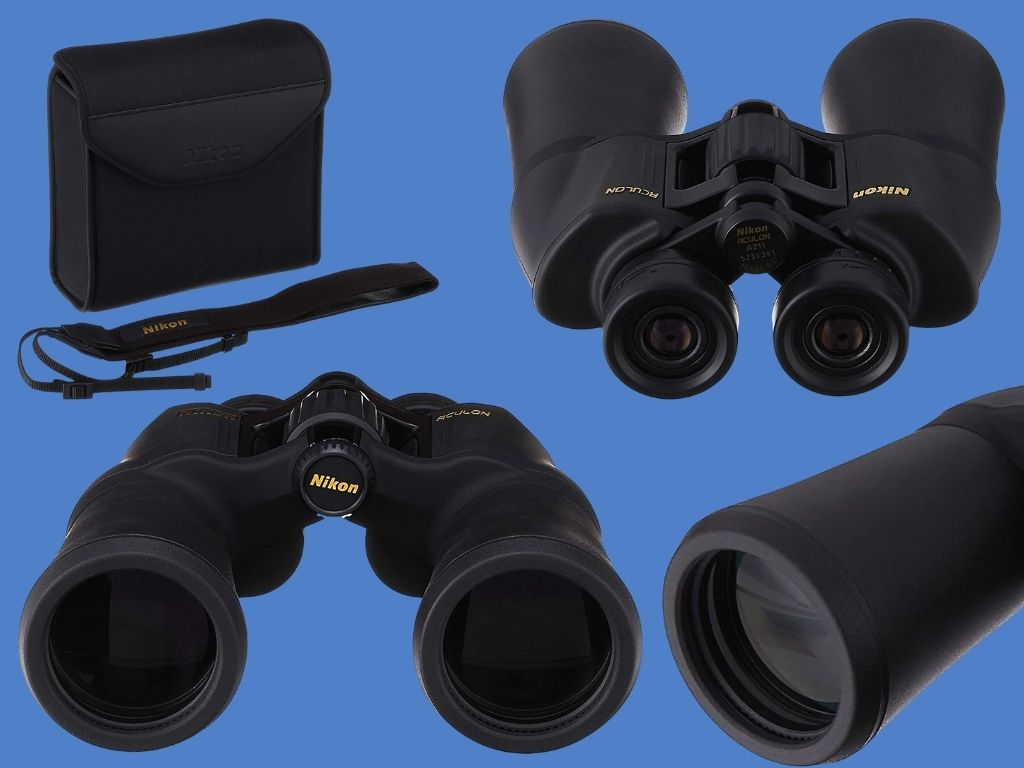 varias fotos para ver claro cómo es el prismático astronómico Nikon Aculon A211 10x50