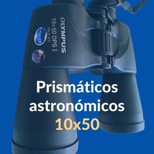 Imagen de unos binoculares 10x50 de fondo y texto: prismáticos astronómicos