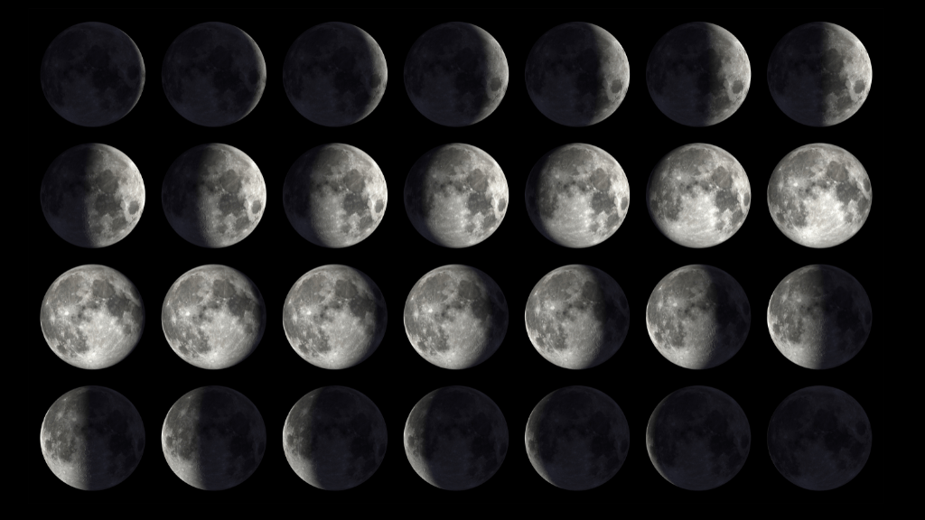 Imagen de la Luna en cada uno de los 28 días de su ciclo.