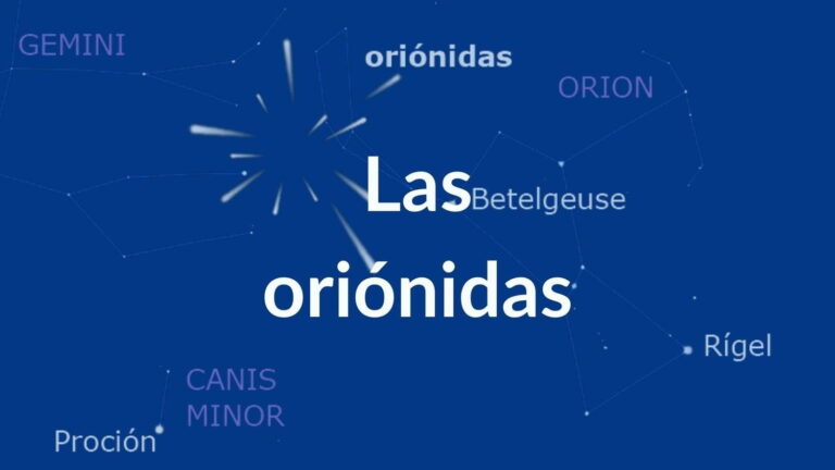 Dibujo de la lluvia de estrellas Oriónidas y con el texto sobreimpresionado: Las oriónidas.