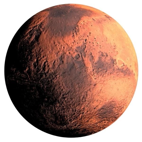 Imagen del planeta Marte con fondo blanco.