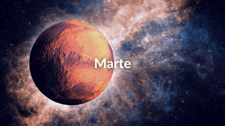 Imagen apaisada del cuarto planeta del Sistema Solar con el texto sobre impreso: Marte.