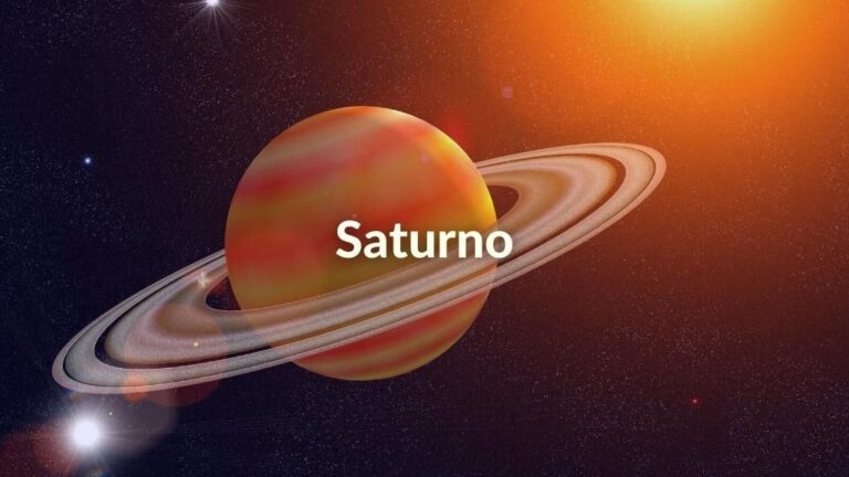 Imagen apaisada del sexto planeta del Sistema Solar con el texto sobre impreso: Saturno.