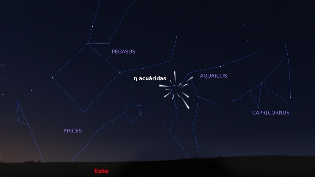 Imagen con el detalle de la radiante de la lluvia de meteoros de las Eta Acuáridas.